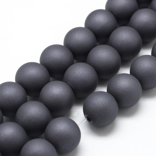 BD237 - 40 Beads - 10mm Dark Gray Matte Frosted Rubberized Acrylic Round Beads - Hole Size: 1.5mm