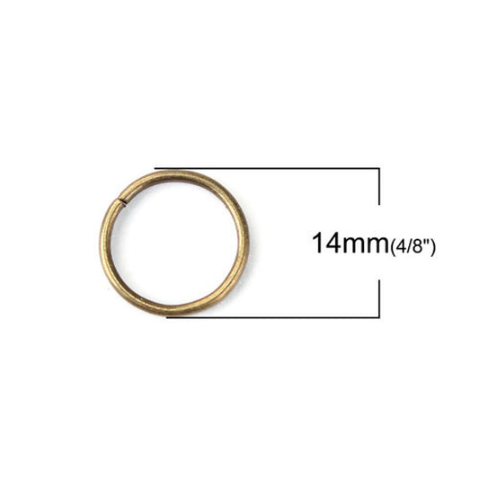 J308 - THICK - 100 pcs. Antique Bronze Open Jump Rings - 14mm - 15 Gauge (1.5mm Thick) - HIGH QUALITY