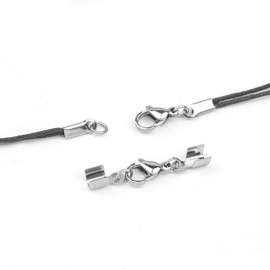 CL164 - 10 sets - 304 Stainless Steel Bracelet and Necklace End Tips Crimps with Lobster Claw Clasps - 31mm x 8mm - For 3mm Cords