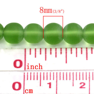 BD604 - 8mm Green Frosted Glass Round Beads - 15" strand (40cm) - Approx 52 beads per strand - Hole Size: 1.3mm