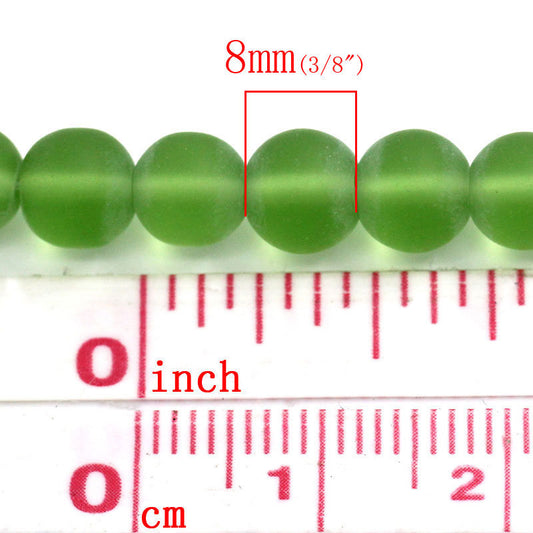 BD604 - 8mm Green Frosted Glass Round Beads - 15" strand (40cm) - Approx 52 beads per strand - Hole Size: 1.3mm