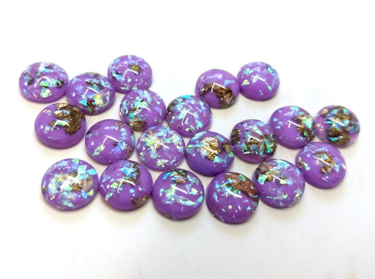 CA379 - 10 pcs Resin Round Embellishment Circle Cabochons Metal Foil Purple, White, Gold - 12mm - Multi-Color Glitter