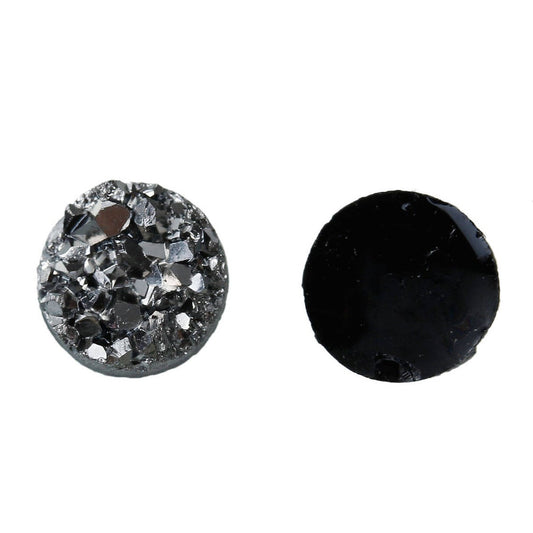 CA1012 - 10 pcs Druzy Resin Embellishment Cabochons Dark Grey Gray Silver Gunmetal AB - 8mm - 5mm Thick