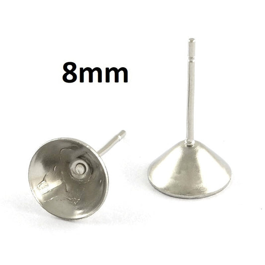 E583 - 10 pcs. (5 pairs) 304 Stainless Steel Earring Cone Posts with 316 Stainless Steel Pins Studs - For 8mm Pointed Back Rhinestones