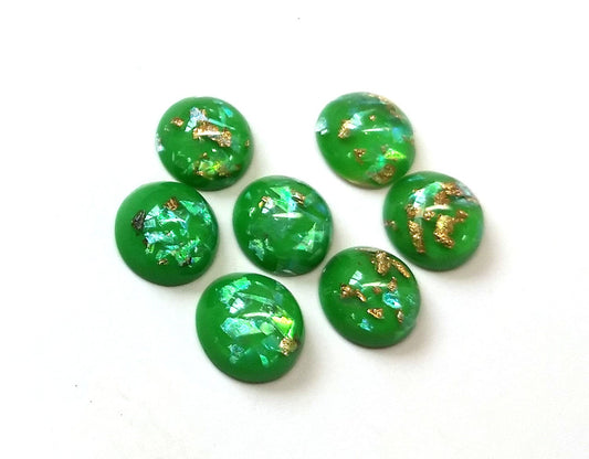 CA777 - 10 pcs Resin Round Embellishment Circle Cabochons Metal Foil Green, Gold - 10mm - Multi-Color Glitter