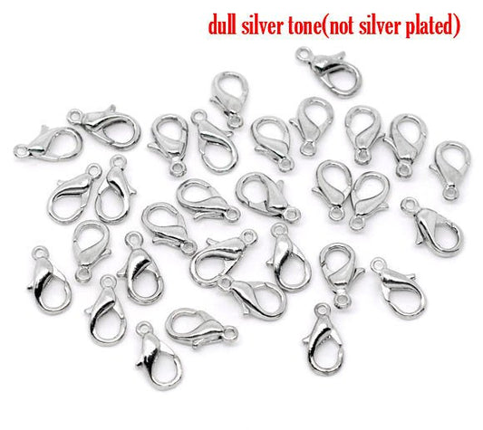 CL053A - 50 pcs. Silver Tone Lobster Clasps - 12mm X 6mm - Made of Alloy - Claw Clasps