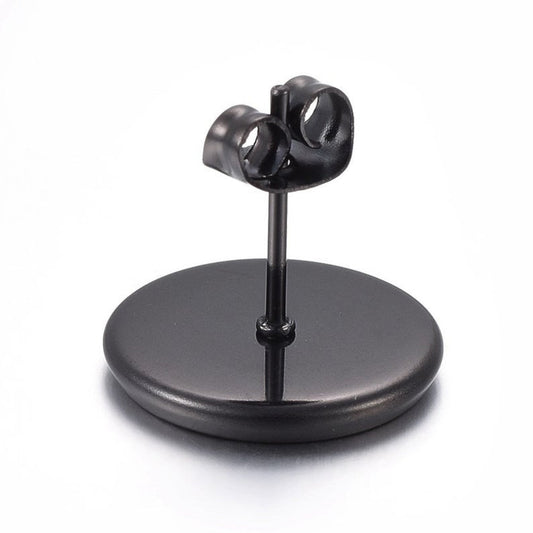 E035 - 10 pcs. 304 Stainless Steel Gunmetal Black Earring Posts Studs Settings Bezels Cabochons Tacks - 10mm Glue Pad Setting