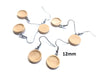 E537 - 10 pcs. 304 Stainless Steel Silver Tone Earring Dangle Hooks Settings Bezels Cabochons - 12mm Glue Pad Setting - Wood Trays - Natural