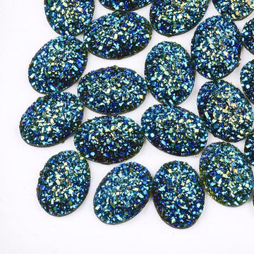 CA925 - 10 pcs Druzy Resin Embellishment Oval Cabochons Blue Multicolor - 18x13mm - 18mm x 13mm - 13x18mm - Dome Style