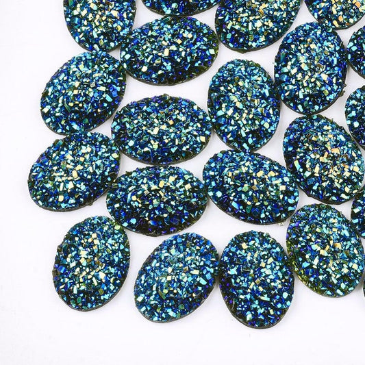 CA925 - 10 pcs Druzy Resin Embellishment Oval Cabochons Blue Multicolor - 18x13mm - 18mm x 13mm - 13x18mm - Dome Style