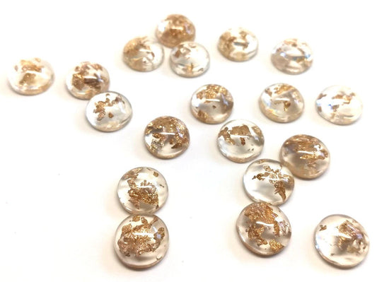 CA782 - 10 pcs Resin Round Embellishment Circle Cabochons Metal Foil Clear, Gold - 12mm - Multi-Color Glitter
