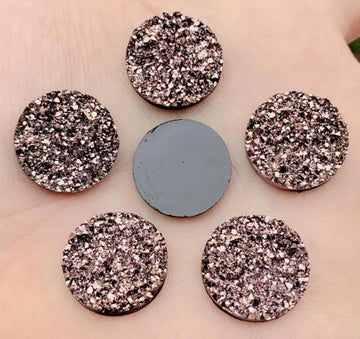 CA983 - 10 pcs Druzy Resin Embellishment Cabochons Champagne Rose Gold - 20mm - Coin Style