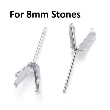 E587 - 10 pcs. (5 pairs) 304 Stainless Steel Earring Prongs Posts Settings Studs - Silver Tone - 17mm x 8mm - Tarnish Resistant!