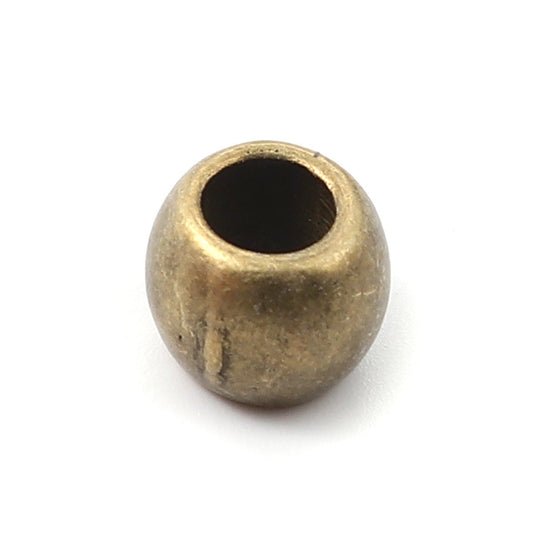 BD631 - 20 pcs Antique Bronze Metal Ball Spacer Beads - 10mm - Large Hole: 5mm - Fits European Cords and Paracord!