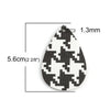 P2056 - 10 pcs Black and White Faux Leather Dangle Pendants - Teardrop - Houndstooth - 56mm (2.2") - Great for Earrings or Dangles! Double-Sided