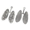P747 - 5 pcs. Antique Silver Anatomical Organ Lungs Medical Charms Pendants - 39mm x 30mm (1 inch)