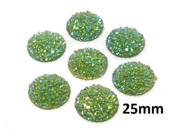CA632 - 10 pcs Druzy Resin Embellishment Cabochons Green Multicolor Iridescent - 25mm (1 inch) - Dome Style