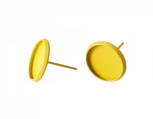 E521 - 50 pcs. Yellow Earring Posts Settings Bezels Cabochons Tacks- 12mm Glue Pad Setting