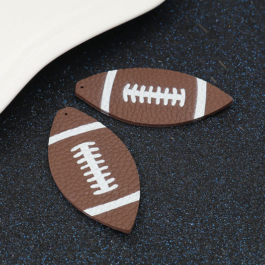 P237 - 10 pcs Brown and White American Football Ball Faux Leather Dangle Charms Pendants - Elongated Teardrop - Sports - 68mm (2.7") - Double-Sided