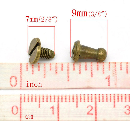 F004 - 50 Sets - Antique Bronze Spike Rivet Studs Spots- Screw - 9mm x 5.5mm - 7mm x 7mm - Strong!