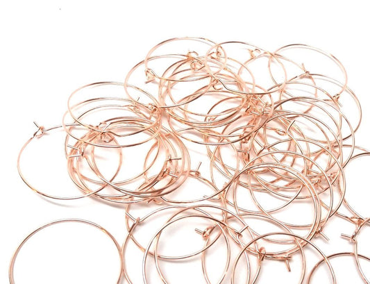 W017 - 100 Rose Gold Plated Wine Charm /Earwire Hoop Rings - 35mm - 1.38 inch - 20 Gauge (0.8mm Thick)