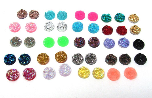CA546 - 40 pcs Druzy Resin Embellishment Cabochons Assortment - 12mm