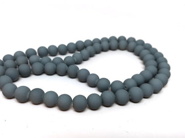 BD186 - 40 Beads - 10mm Gray Rubberized Glass Round Beads - 15.7" strand - Approx 40 beads per strand - Hole Size: 1.3mm