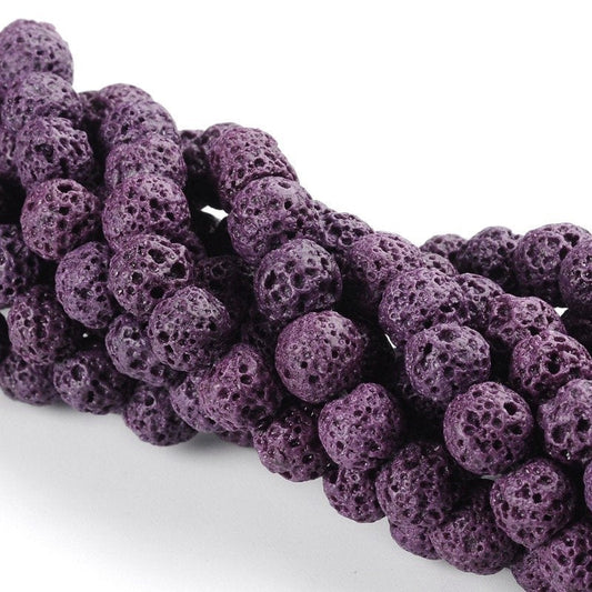 BD617 12mm Purple Stone Lava Round Beads - 15.4" strand - Hole Size: 1mm - 33 pcs. - Natural