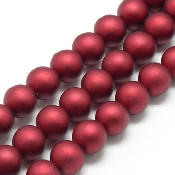BD769 - 50 Beads - 8mm Red Matte Frosted Rubberized Acrylic Round Beads - Hole Size: 1.5mm