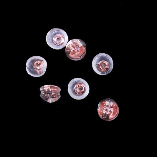 E571 - 20 pcs (10 Pairs) Silicone and Copper Earring Back Nuts Stoppers - Rose Gold - 5mm x 4mm
