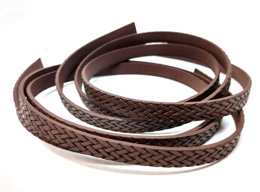 N172 - 1M (3.28 FT) - Brown FLAT Faux Leather Jewelry Cord - 10mm Wide - BRAIDED