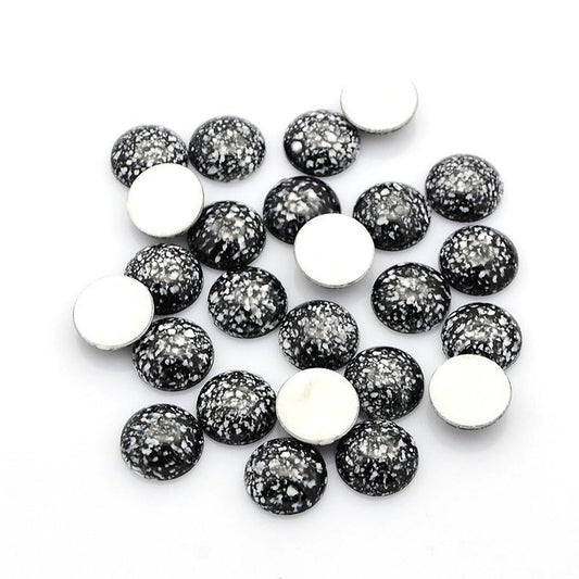 AC0001B - 100 pcs Druzy Acrylic Embellishment Cabochons - 12mm - Spotted Style - Black White