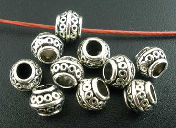 BD445 - 50 pcs. Antique Silver Metal Tibetan Round Pot Spacer Beads- 8mm x 6mm - They fit Paracord and European Cords!