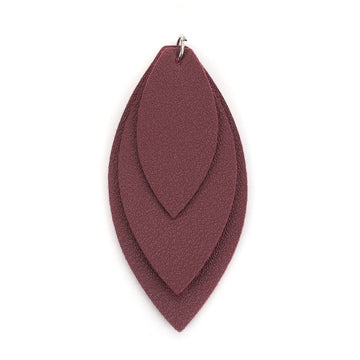 P901 - 10 pcs. Burgundy Purple Faux Leather Dangle Charms Pendants - Leaf - Triple Layer - 71mm (2.8") - Great for Light Earrings or Dangles