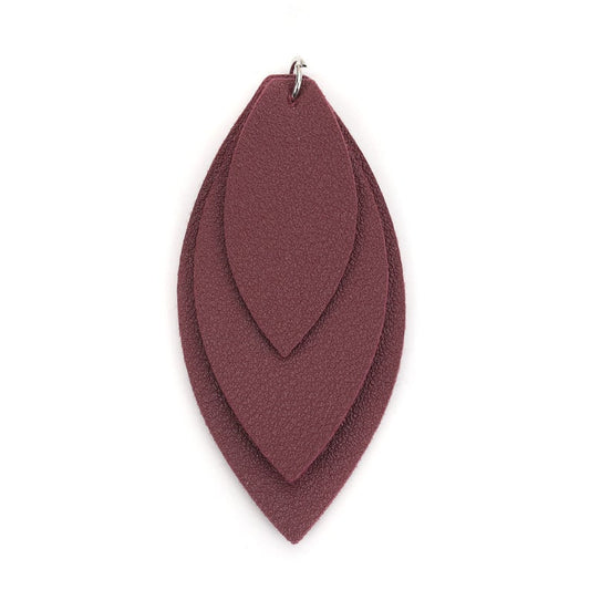 P901 - 10 pcs. Burgundy Purple Faux Leather Dangle Charms Pendants - Leaf - Triple Layer - 71mm (2.8") - Great for Light Earrings or Dangles