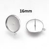 E377 - 10 pcs 304 Stainless Steel Silver Earring Posts Studs Settings Bezels Cabochons Tacks with Loop - 16mm Glue Pad Setting - Perpendicular Loop