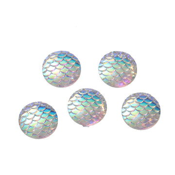 CA007A - 5 pcs Mermaid Fish Scales Resin Carved Embellishment Cabochons White Multicolor - 12mm