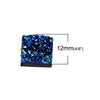 CA146 - 10 pcs Druzy Resin Embellishment Cabochons Blue Multicolor AB - 12mm - Square