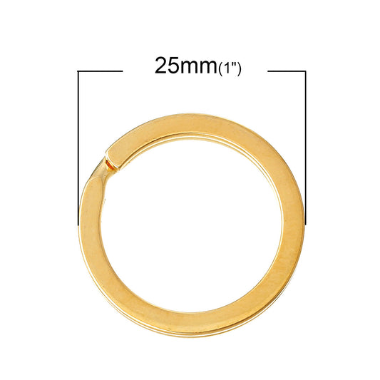J195 - 10 pcs. Gold Plated Split Rings Key Rings - 25mm (1 inch)