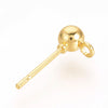 E487 - 50 pcs. (25 pairs) Stainless Iron Earring Ball Posts Settings with Loop - 6.5mm x 4mm - Golden - Stoppers Included! - Hole Size: 1mm