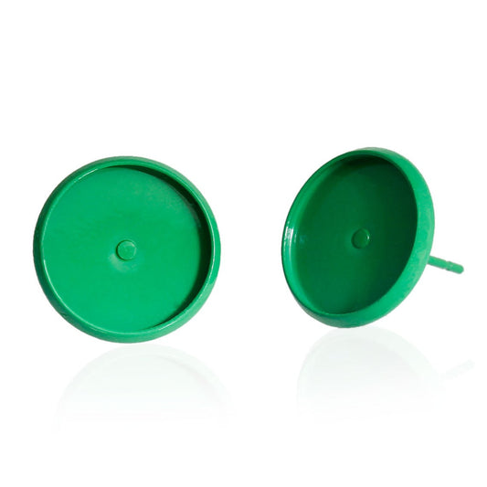 E761 - 50 pcs. Green Earring Posts Studs Settings Bezels Cabochons Tacks- 12mm Glue Pad Setting