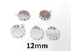 P1110 - 10 pcs. Silver Plated Circle Round Bezel Cabochon Pendant Tags Trays - 12mm Glue Pad - Single Loop - Crown Scalloped Design