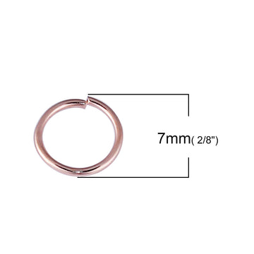J026A - 1000 pcs Rose Gold Plated Open Jump Rings - 7mm - 21 Gauge (0.7mm Thick)