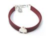 B065 - 2 pcs. Red Faux Leather Bracelets with 12mm Glue Pad Bezel Trays and Extender Chains - Adjustable from 7" to 9"