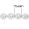 BD218 - 12mm White Glass Pearl Imitation Round Beads - 16 1/4 inch strand (Approx. 34 Beads) - Hole Size: 1mm