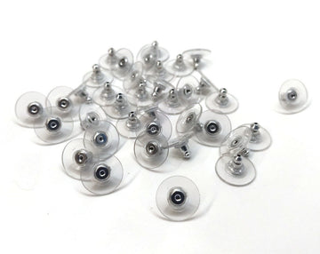 E607 - 72 pcs (36 Pairs) PVC and Aluminum Earring Back Nuts Stoppers - Silver Tone - 11mm x 7mm - Made in the USA! Lead and Nickel Free