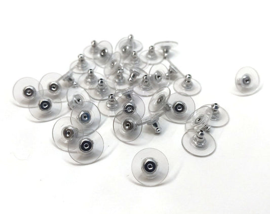 E607 - 72 pcs (36 Pairs) PVC and Aluminum Earring Back Nuts Stoppers - Silver Tone - 11mm x 7mm - Made in the USA! Lead and Nickel Free
