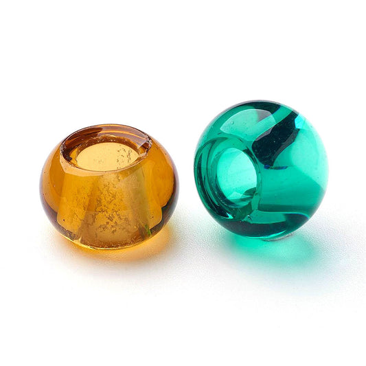 BD672 - 50 pcs Lampwork Assortment of Colors Smooth Ball Spacer Beads - 14mm - Large Hole: 5mm - Fits European Cords and Paracord!