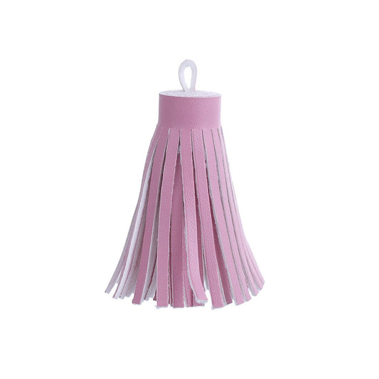 P2207 - 5 pcs. Pink White Faux Leather Tassel Dangle Charms Pendants - 6.7cm (2.64") - Great for Light Earrings, Necklaces or Dangles!