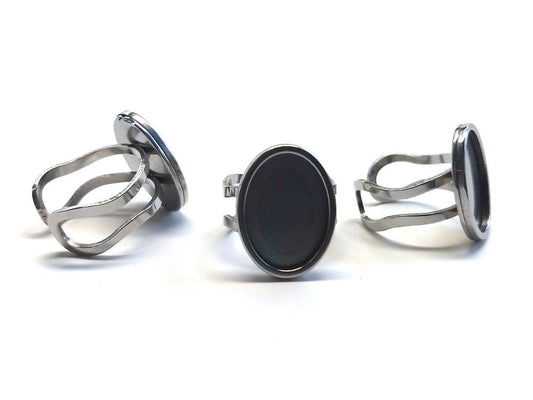 RB037 - 1 pc. 316 Stainless Steel Cabochon Setting Bezel RING bases - Ring Size 8 US - Glue Pad 25mm x 18mm - Oval - Tarnish Resistant!